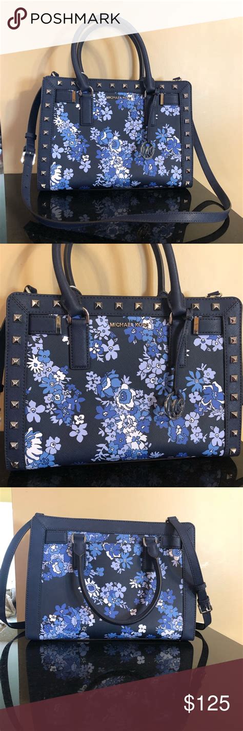 michael kors blue purse with flowers|michael kors navy shoulder purse.